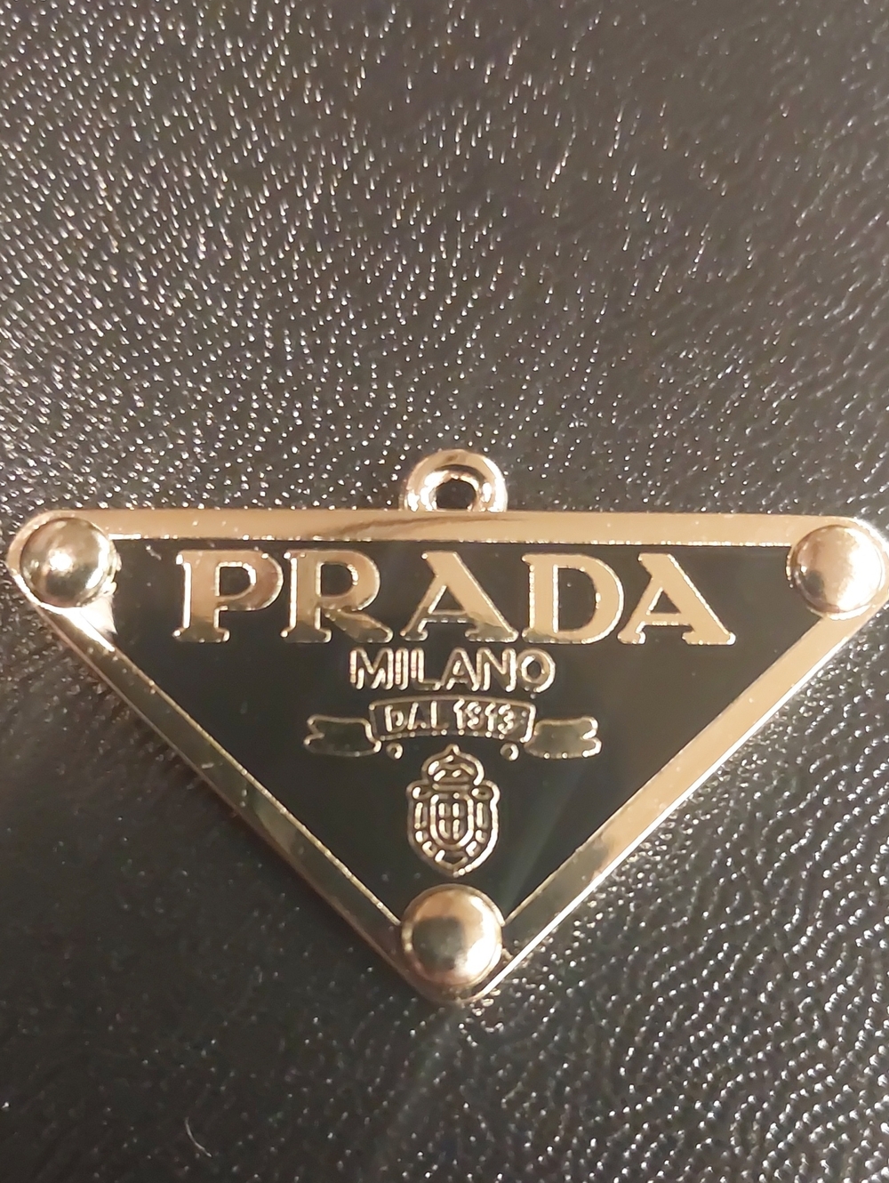 Prada Black & Gold-Tone Triangle Logo Charm Pendant